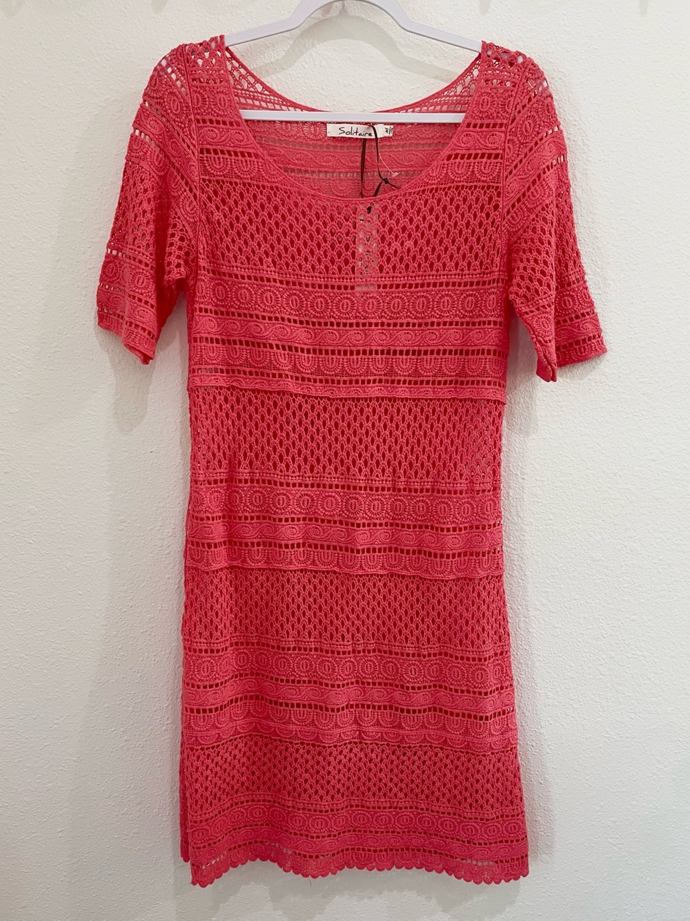 Solitaire Coral Crochet Mini Dress Boho Beach Swim Vacation